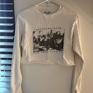 White Long Sleeve Graphic Crop Top